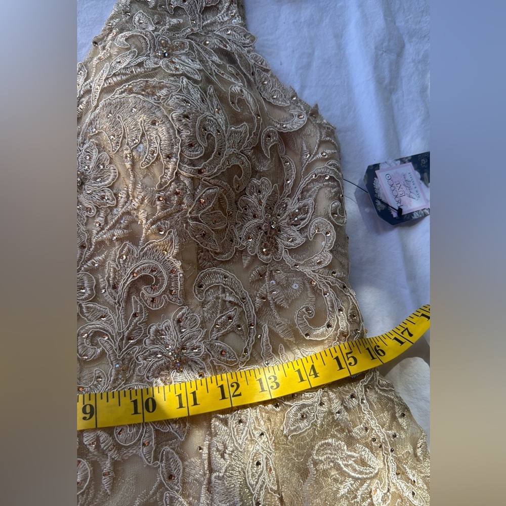 NWT LENOVIA wedding Gown dress mob mog champagne Cream Gold formal Lace M / L - Picture 16 of 17